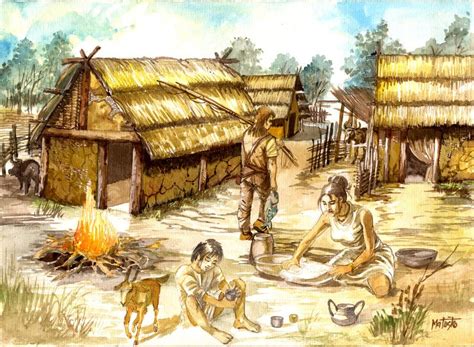 Iron Age Settlement Iron Age Historical Illustration Ancient Humans