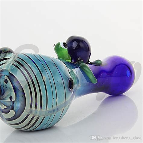 2019 2017 Heady Glass Pipes Blue Fumed Turtle Hand Pipe Glass Tube