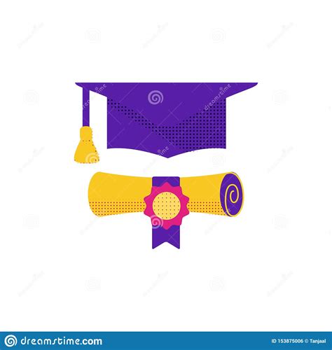 El Casquillo Y El Diploma De La Graduacin Rodaron El Icono Plano Del