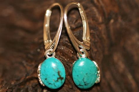 Turquoise Earrings Fitted In Sterling Silver Setting Blue Earrings