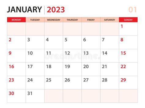 Calendar Planner 2023 January 2023 Template Week Start On Monday