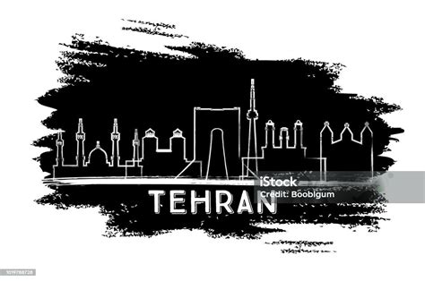 Tehran Iran City Skyline Silhouette Hand Drawn Sketch Stock