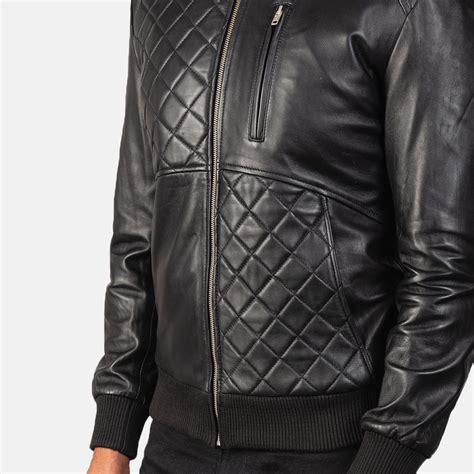Mens Moda Quilted Black Leather Bomber Jacket