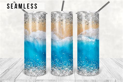 Summer 20 Oz Skinny Tumbler Beach Glitter Tumbler Sublimation Design