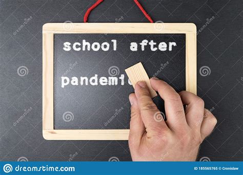 Blackboard With `school After Pandemic` Written With Chalk Stock Image