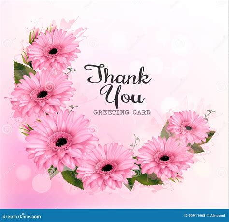 Thank You Background With Pink Beautiful Flowers Stock Vector