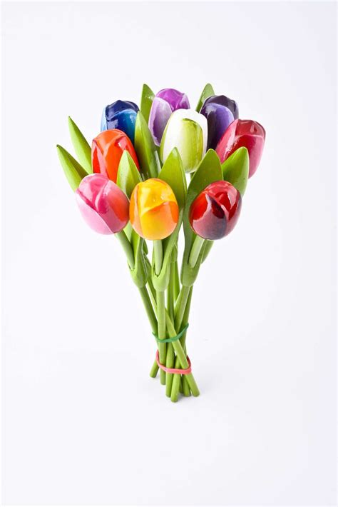 Bouquet Of Wooden Tulips Real Size 9 Pieces Netherlands Souvenirs