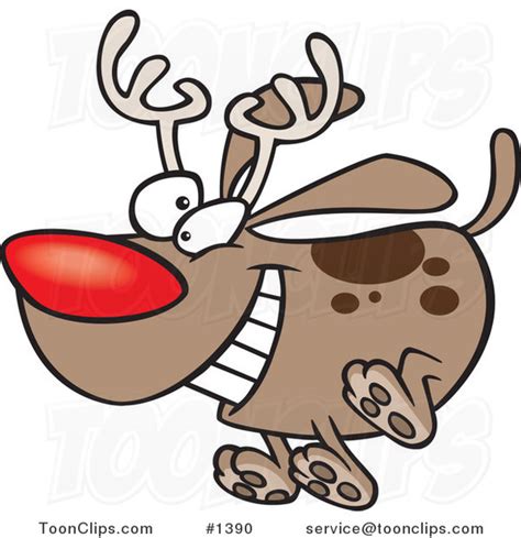 Cartoon dogs group on christmas time coloring vector. Cartoon Red Nosed Christmas Dog Running and Wearing ...