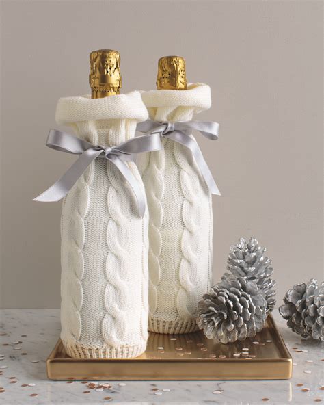 Martha Stewart Crafts Winter Frost Knit Wine Bags Bottle