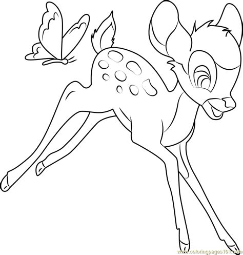 Bambi With Butterfly Coloring Page For Kids Free Bambi Printable