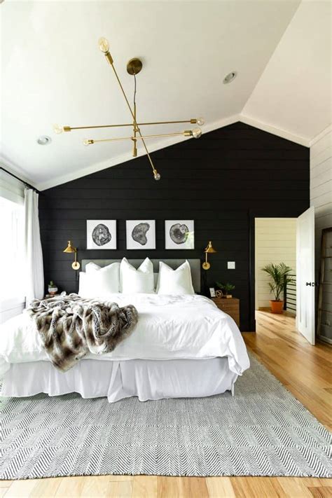 It looks pretty by decorated white bedroom with black star wall paper or. Black and White Modern Master Bedroom - Bright Green Door
