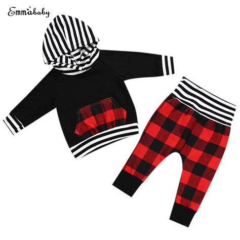2pcs Toddler Baby Boy Girl Clothes Set Striped Pocket Hoodie Tops Long
