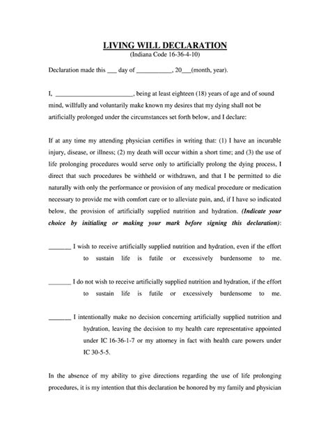 Indiana Living Will Pdf Form Fill Out And Sign Printable Pdf Template