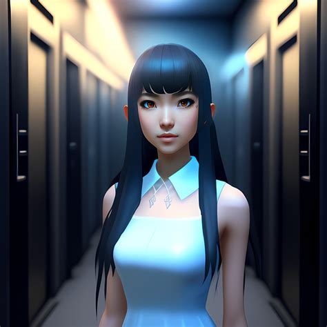 Lexica 3d Low Poly Render Of Anime Girl With Long Black Hair Black Eyes Blunt Bangs