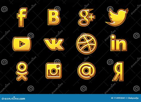 Golden Icons Social Media Buttons Set Editorial Photo Illustration