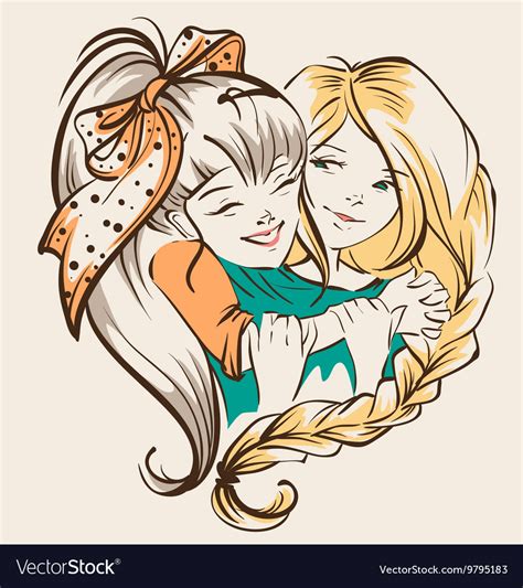 Girl Hugging Girlfriend Two Happy Sisters Vector Image