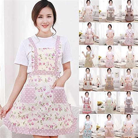 buy generic m 1pcs pink flower dots plaids apron woman adult bibs home cooking baking coffee