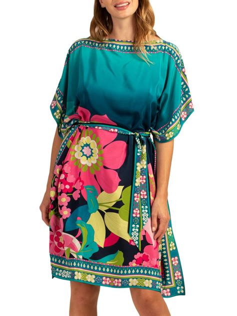 Trina Turk Theodora Belted Floral Print Caftan Dress In Multi Modesens