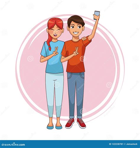 Teens With Smartphones Cartoons Stock Vector Illustration Of