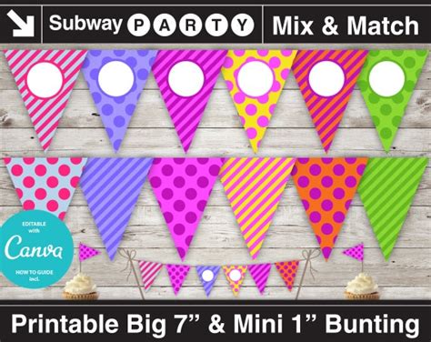 Printable Rainbow Birthday Party Banner And Mini Cake Bunting Colorful