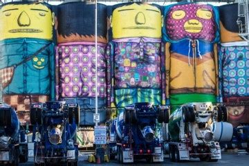 The Giants Graffiti Mural On Silos At Cement Factory At Granville