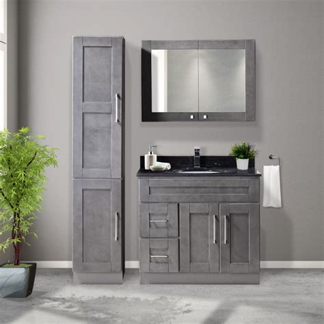 Yaheetech bathroom medicine cabinet, 2 door wall mounted storage cabinet with adjustable shelf, 23.4in l x 12.2in w x 23.4in h, dark gray, set of 2 4.1 out of 5 stars 26 $168.99 $ 168. 36" Grey medicine cabinet with 2 mirror doors | Grey bathroom furniture, Shaker style doors ...