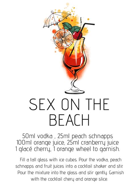 Sex On The Beach Recipe Watercolor Digital Art Print Etsy