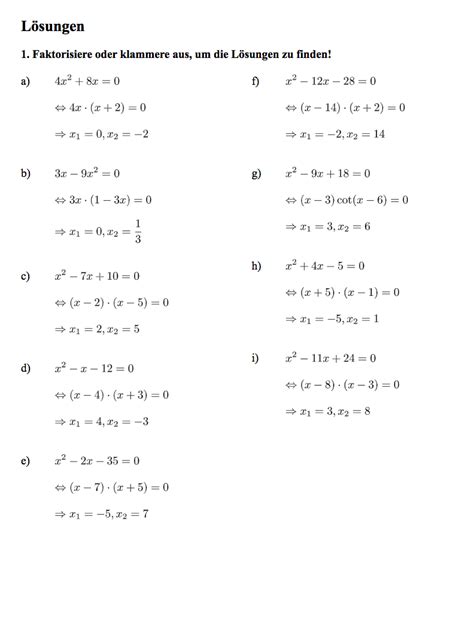 Übungsblatt Quadratische Gleichungen Lösen Ausführliche Lösungen