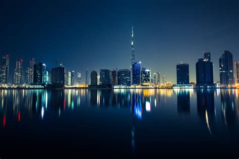 United Arab Emirates Skyscrapers Dubai Night Cities Wallpaper Images