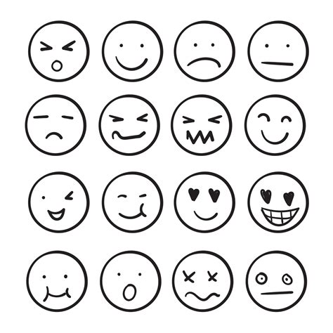 Hand Drawn Ink Emojis Faces Doodle Emoticons Sketch Ink Brush Icons Of Happy Sad Face Cartoon