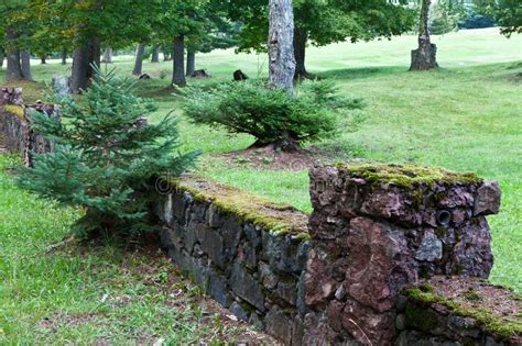 Old Stone Fence With Green Moss On Top Stock Image Image Of Moss