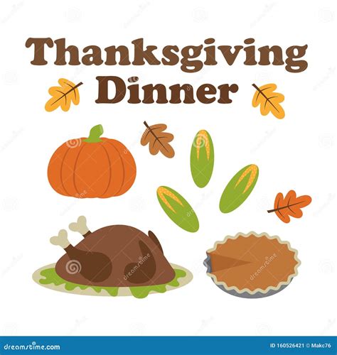 Cartoon Icons For Thanksgiving Dinner Stock Vector Illustration Of