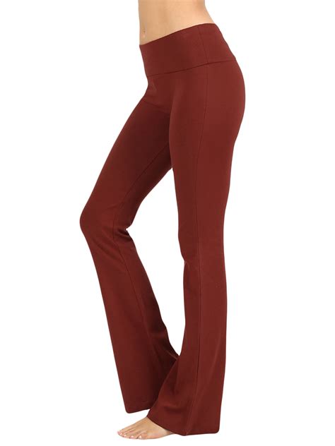 Thelovely Womens And Plus Stretch Cotton Fold Over High Waist Bootcut Workout Flared Yoga Pants
