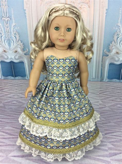 blue and gold 18 inch doll dress ball gown fits american girl size doll american girl dress