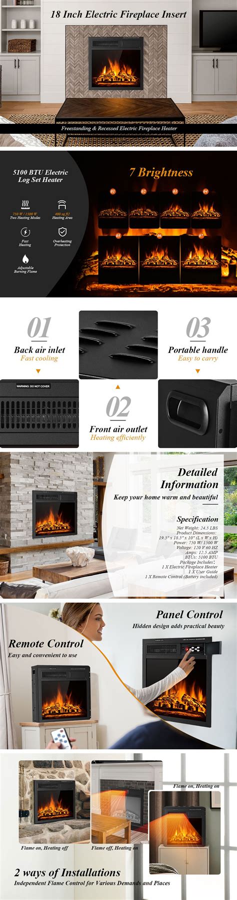 18 Electric Fireplace Insert Freestanding And Recessed Heater Log