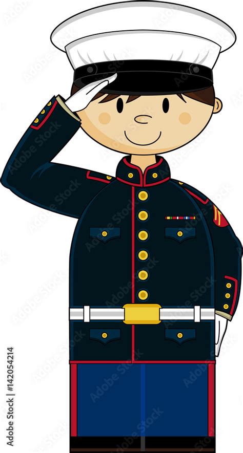 Cute Cartoon Saluting Us Marine Soldier Stock Vector Adobe Stock