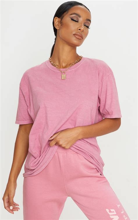 Dusty Pink Washed T Shirt Tops Prettylittlething Uae