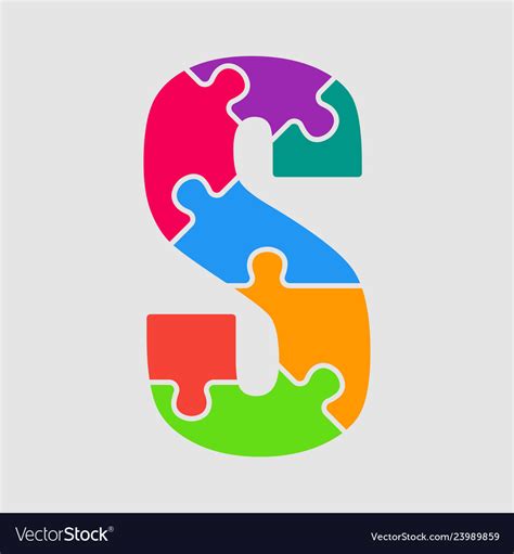 Jigsaw Font Colour Puzzle Piece Letter S Vector Image