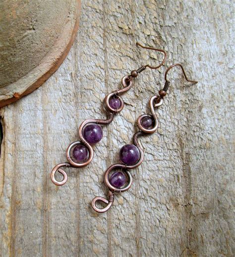 Purple Dangle Earrings Amethyst Wire Wrap Earrings Etsy