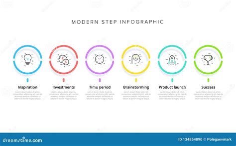 Business Process Chart Infographics With 6 Step Circles Circular Corporate Workflow Graphic