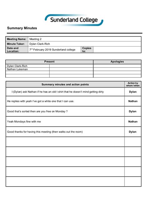 Meeting Minutes Template 2
