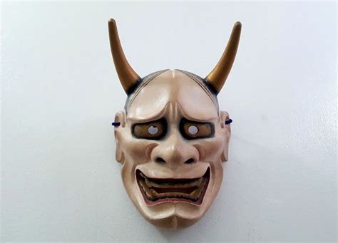 Traditional Wood Noh Theater Mask White Hannya Demon