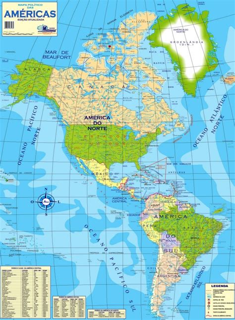 Mapa Das Américas Político 89 X 117 Cm Frete Grátis Mercado Livre