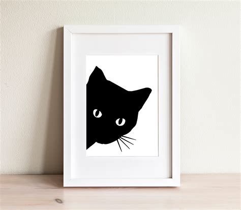 Peeking Black Cat Art Print Cat Art Print Funny Cat Art Etsy