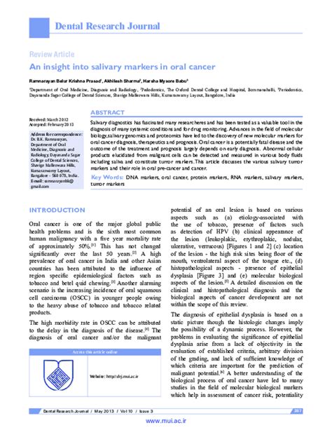 Pdf An Insight Into Salivary Markers In Oral Cancer Akhilesh Sharma