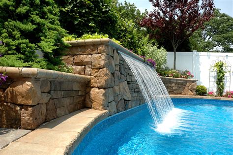 How to build a water feature for pool. Pin by Cristina Schwab on Waterfeatures | Pool water features, Pool waterfall, Pool fountain