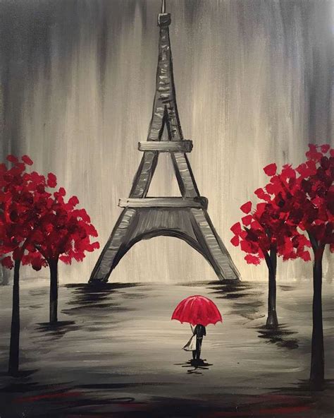 Eiffel Tower Paintings Are Romantic With A Glass Of Wine In The Studio