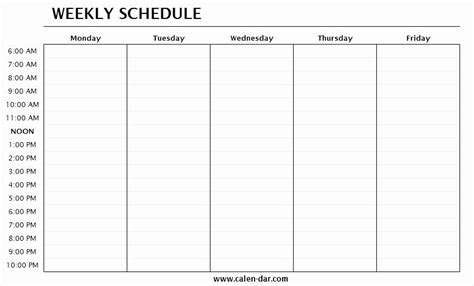 Monday To Friday Schedule Template Lovely Monday To Friday Calendar