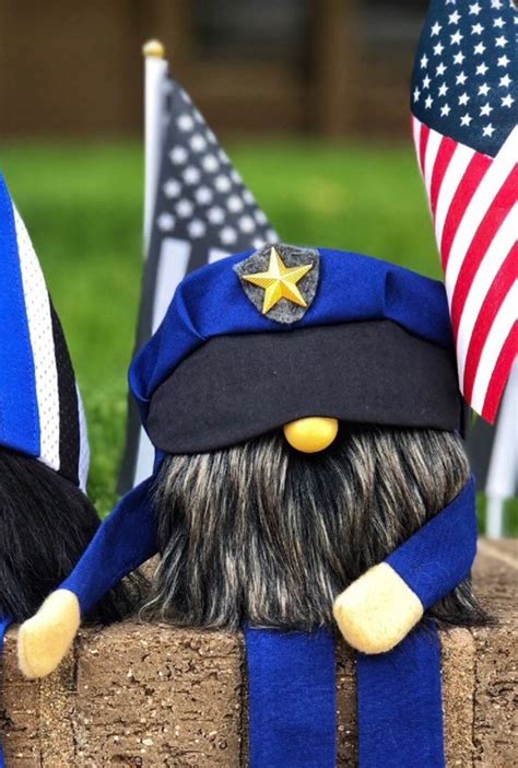 Police Inspired Fabric Gnome With Police Hat Arms Legs Etsy