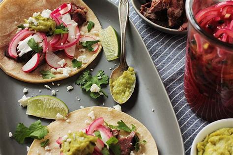 Skirt Steak Tacos W Pickled Purple Onions And Guacamole